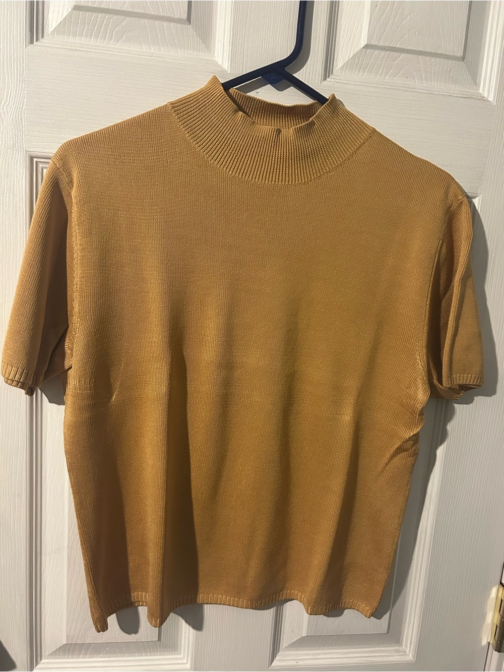 BARRY BRICKEN 100% Silk Short Sleeve Mock Neck Knit Top - Gold / Mustard (L)